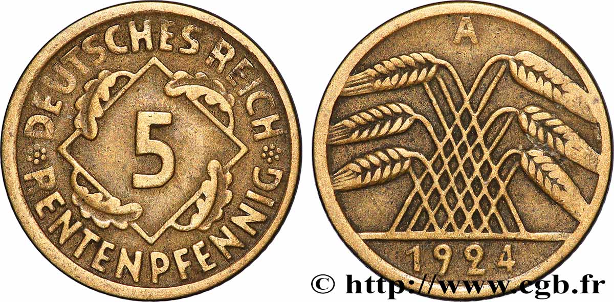 ALLEMAGNE 5 Rentenpfennig gerbe de blé 1924 Berlin TTB