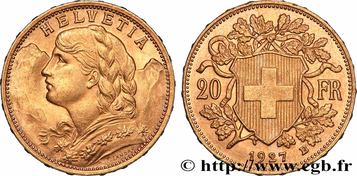 GOLD-, PALLADIUM- UND PLATIN-INVESTITIONEN 20 Francs or Vreneli 1927 Berne VZ