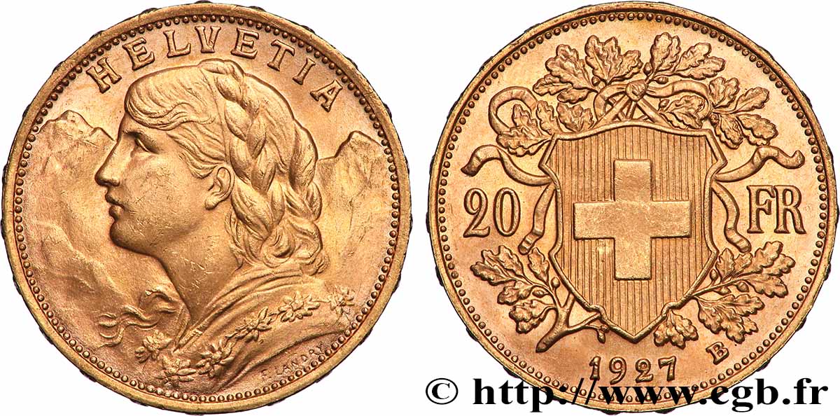 ORO, PALADIO Y PLATINO INVERSIÓN 20 Francs or Vreneli 1927 Berne SC