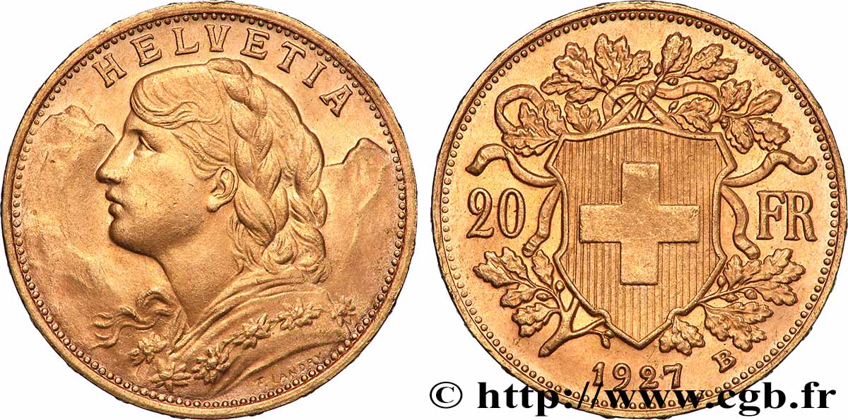 ORO, PALADIO Y PLATINO INVERSIÓN 20 Francs or Vreneli 1927 Berne SC