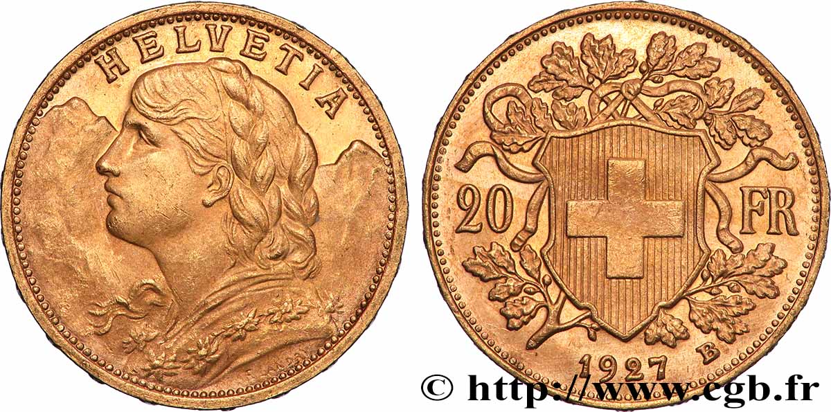 ORO, PALADIO Y PLATINO INVERSIÓN 20 Francs or Vreneli 1927 Berne SC