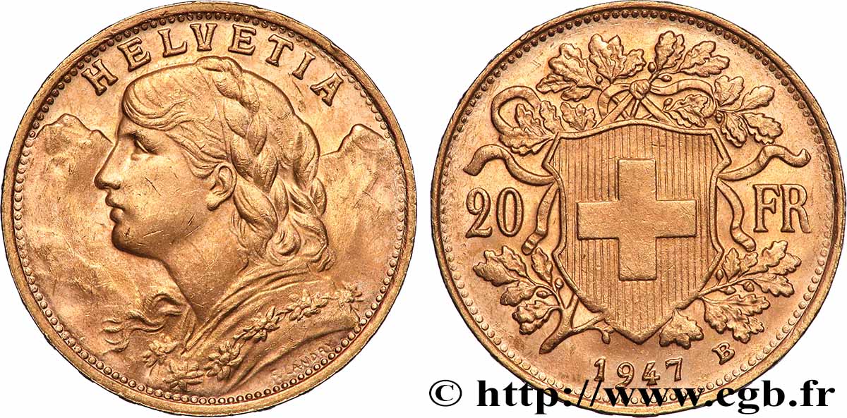 ORO, PALADIO Y PLATINO INVERSIÓN 20 Francs or Vreneli 1947 Berne SC