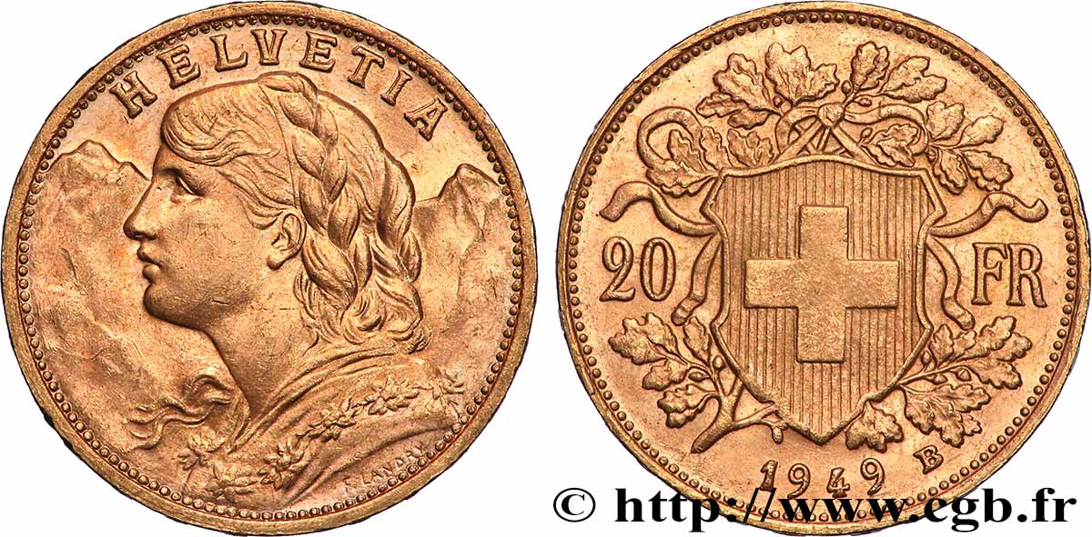GOLD, PALLADIUM & PLATINUM INVESTMENT 20 Francs or Vreneli 1949 Berne MS