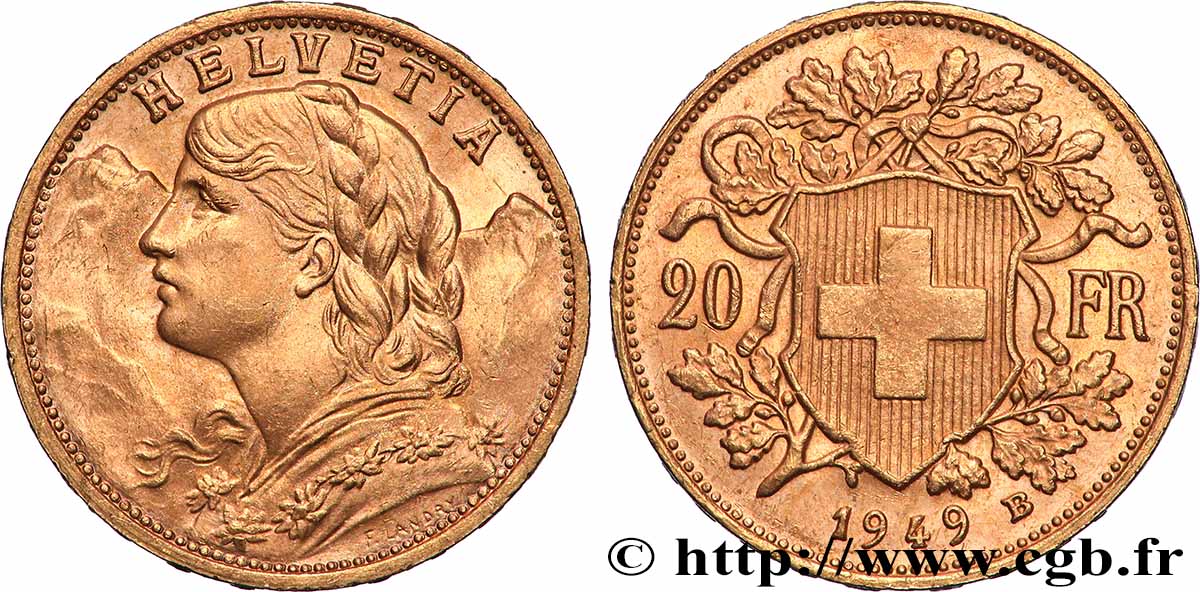 ORO, PALLADIO E PLATINO: INVESTIMENTI 20 Francs or Vreneli 1949 Berne MS