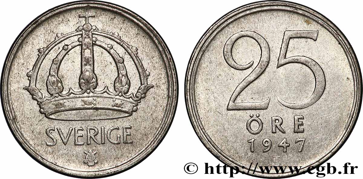SCHWEDEN 25 Ore Gustave V 1947 Kungsholmen SS