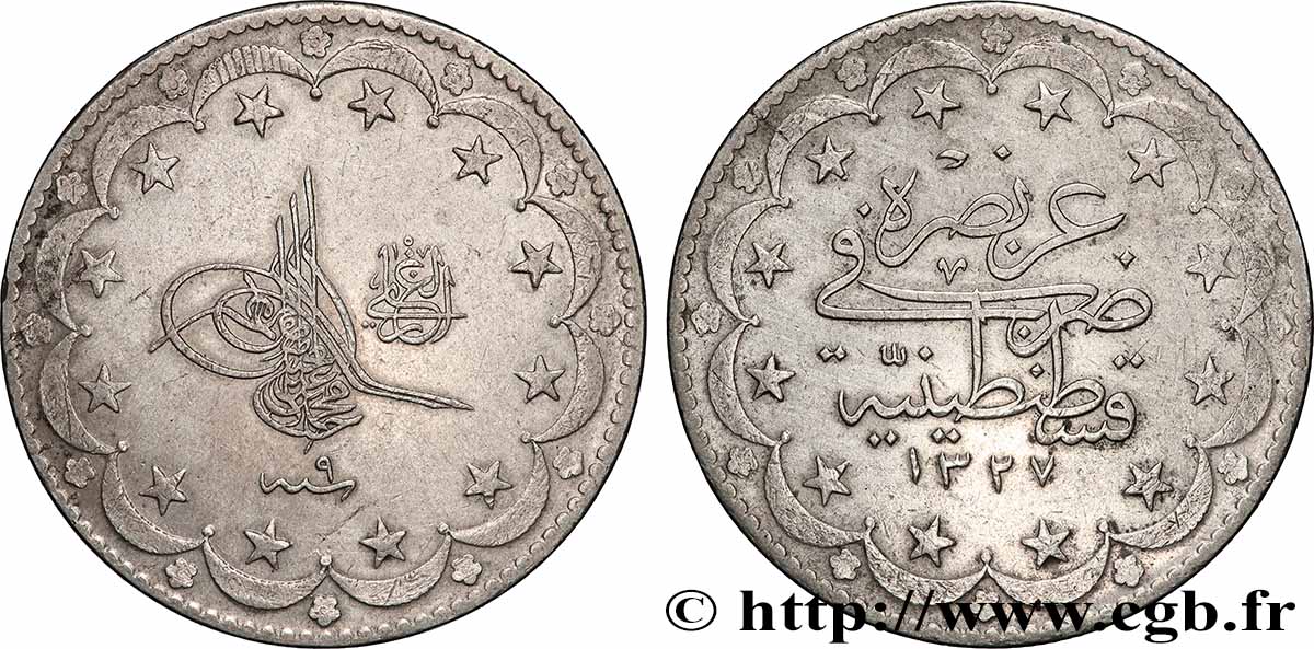 TURCHIA 20 Kurush AH1327 an 9 (1917) Constantinople BB