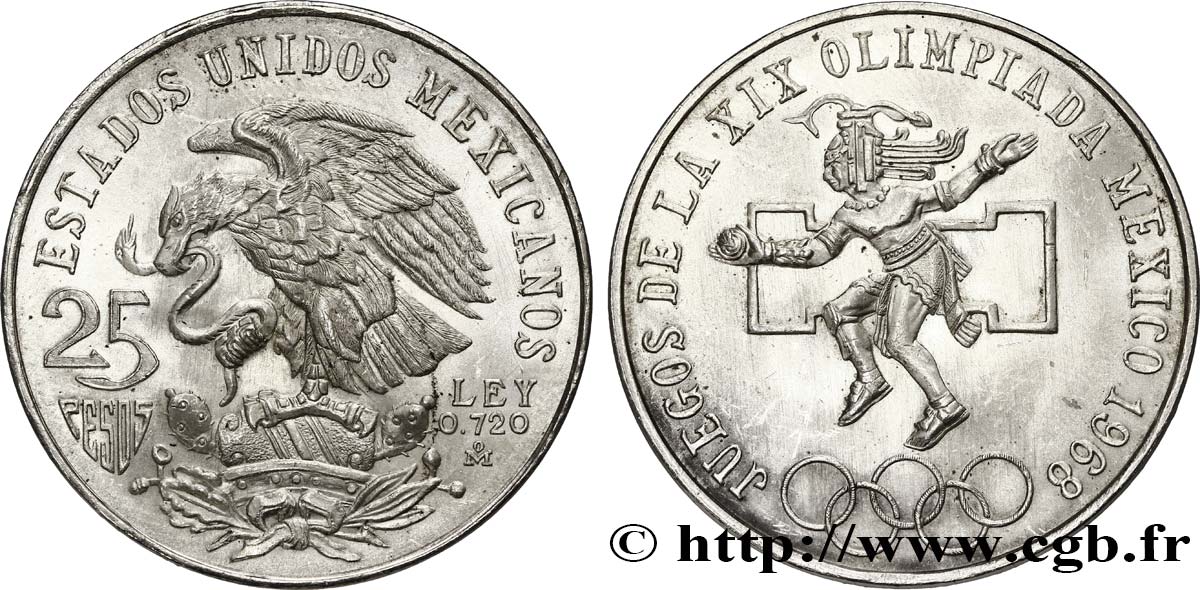 MEXICO 25 Pesos Jeux Olympiques de Mexico 1968 Mexico MS 