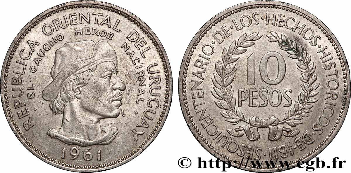 URUGUAY 10 Pesos Gaucho 1961 Londres EBC