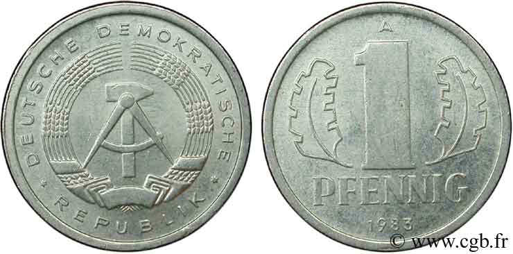 ALLEMAGNE RÉPUBLIQUE DÉMOCRATIQUE 1 Pfennig emblème de la RDA 1983 Berlin SUP 