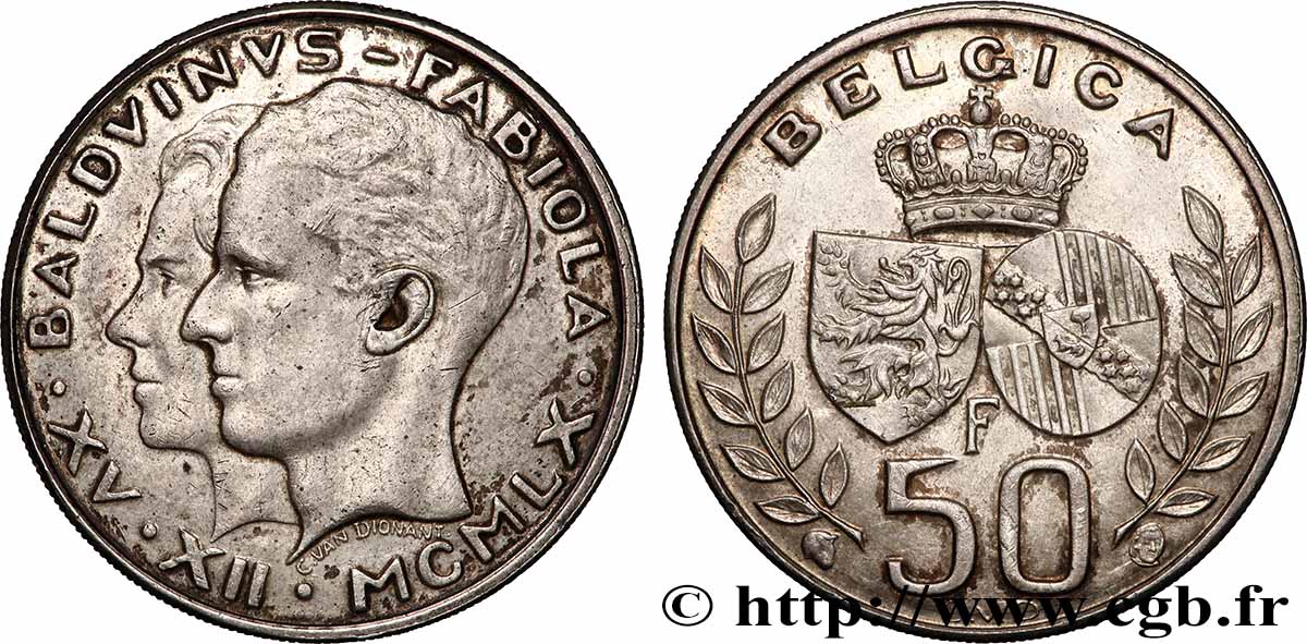 BELGIO 50 Francs mariage de Baudouin et de Fabiola 1960 Bruxelles SPL