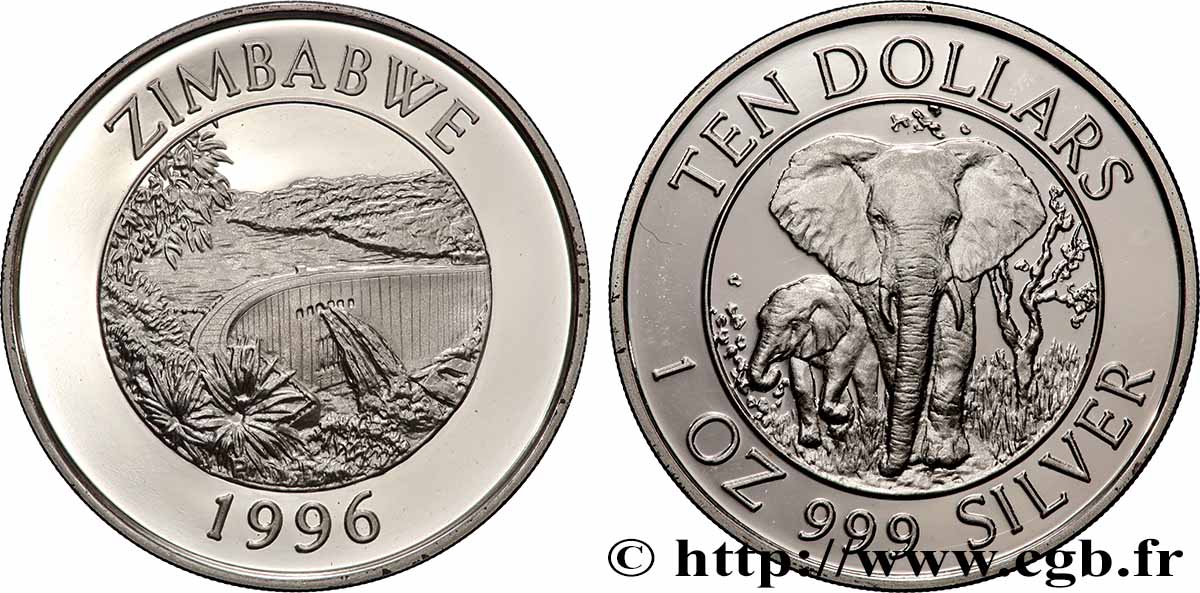 ZIMBABWE 10 Dollars Proof Barrage de Kariba 1996 Perth MS