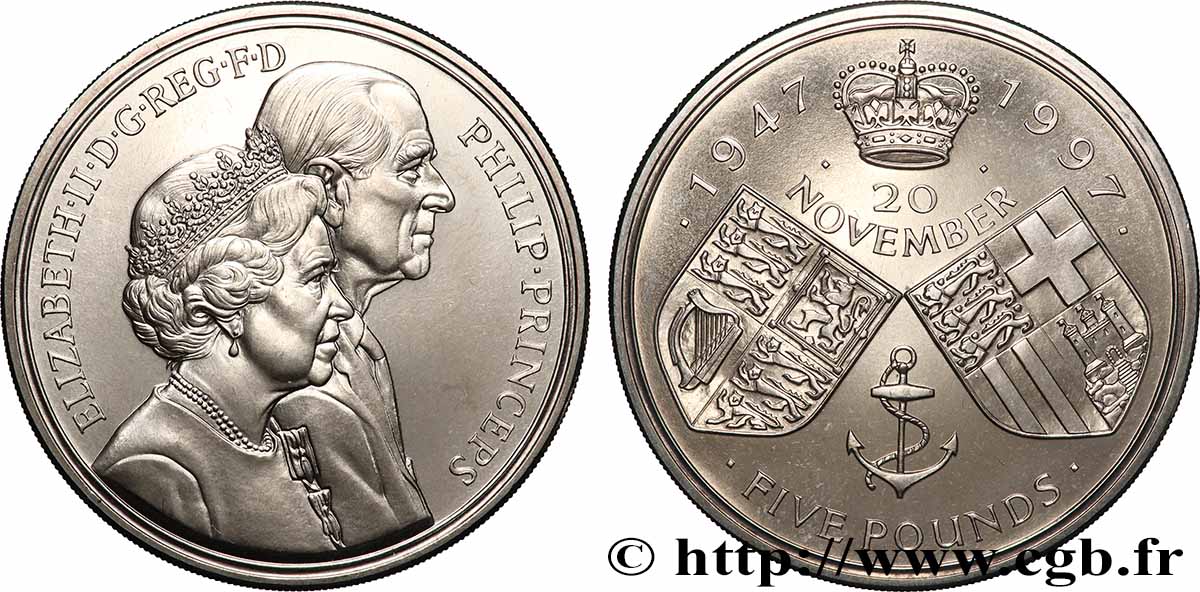 UNITED KINGDOM 5 Pounds 50e anniversaire de mariage de la reine Élisabeth II 1997 Llantrisant AU