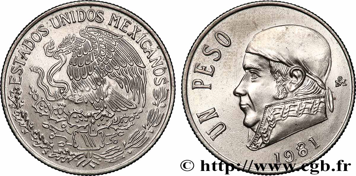MEXIKO 1 Peso Jose Morelos y Pavon 1981 Mexico fST