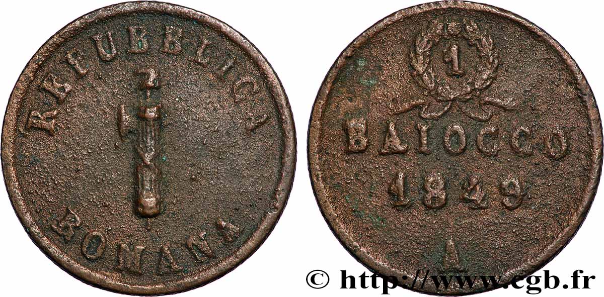 ITALY - ROMAN REPUBLIC 1 Baiocco République Romaine faisceaux 1849 Ancône VF
