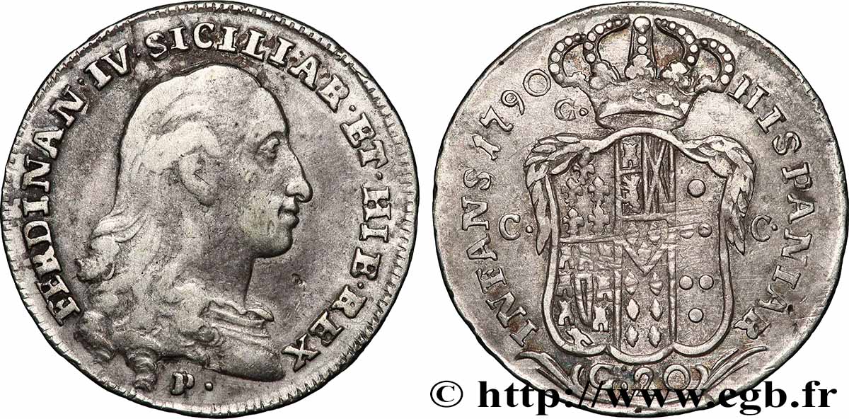 ITALY - KINGDOM OF NAPLES 1 Tari ou 20 Grana Royaume des Deux Siciles Ferdinand IV 1798 VF