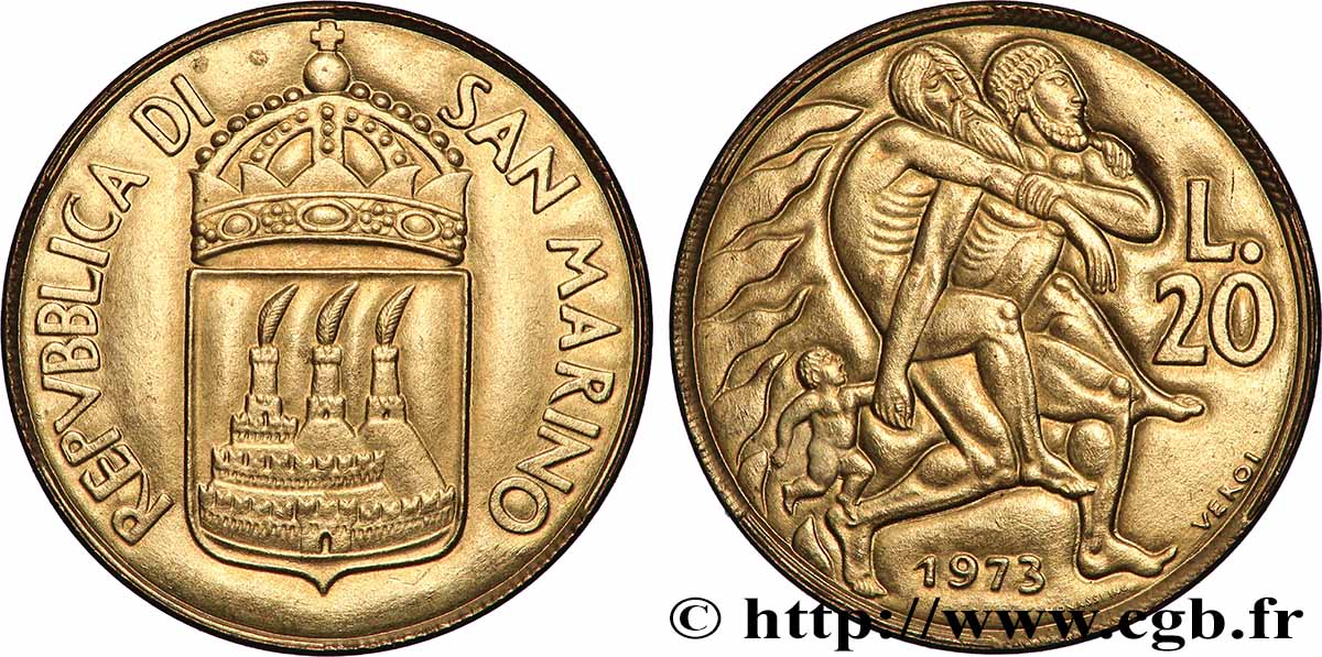 SAINT-MARIN 20 Lire 1973 Rome - R SUP