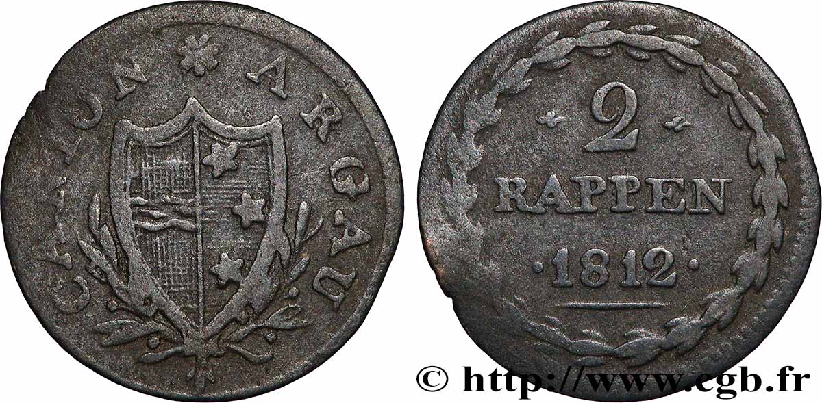 SVIZZERA - CANTONE ARGOVIA 2 Rappen 1812 q.BB