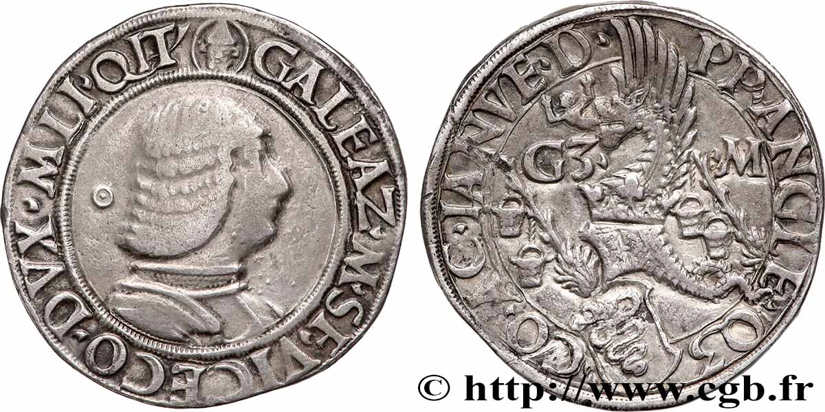 ITALY - DUCHY OF MILAN - GALEAZZO MARIA SFORZA Teston n.d. Milan AU