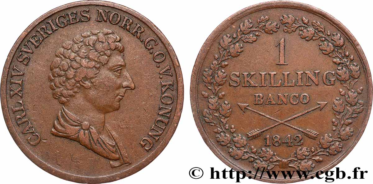 SWEDEN 1 Skilling Banco Charles XIV 1842 XF