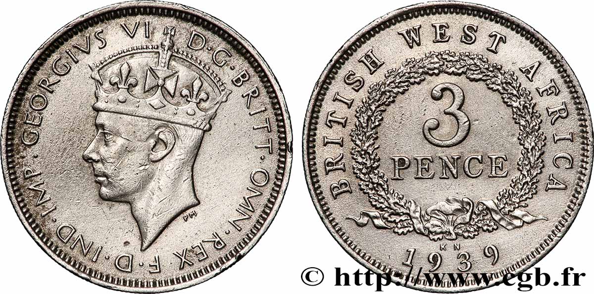 AFRIQUE OCCIDENTALE BRITANNIQUE 3 Pence Georges VI 1939 Kings Norton - KN TTB