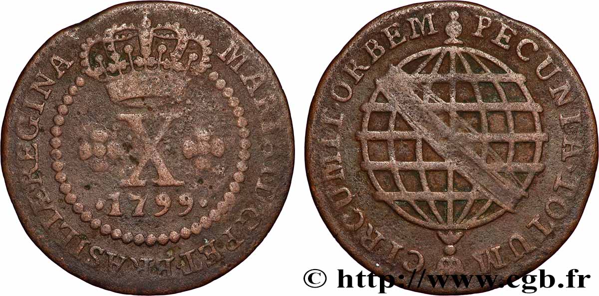 BRASIL - MARIA I 10 Reis 1799 Lisbonne BC