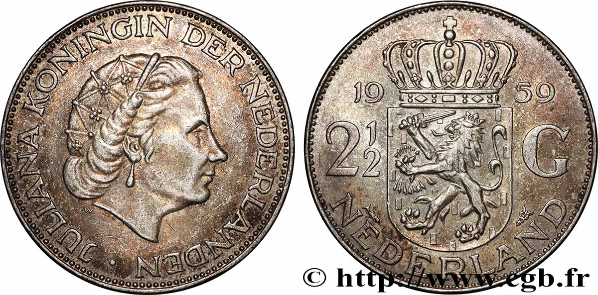 PAíSES BAJOS 2 1/2 Gulden Juliana 1959 Utrecht MBC+