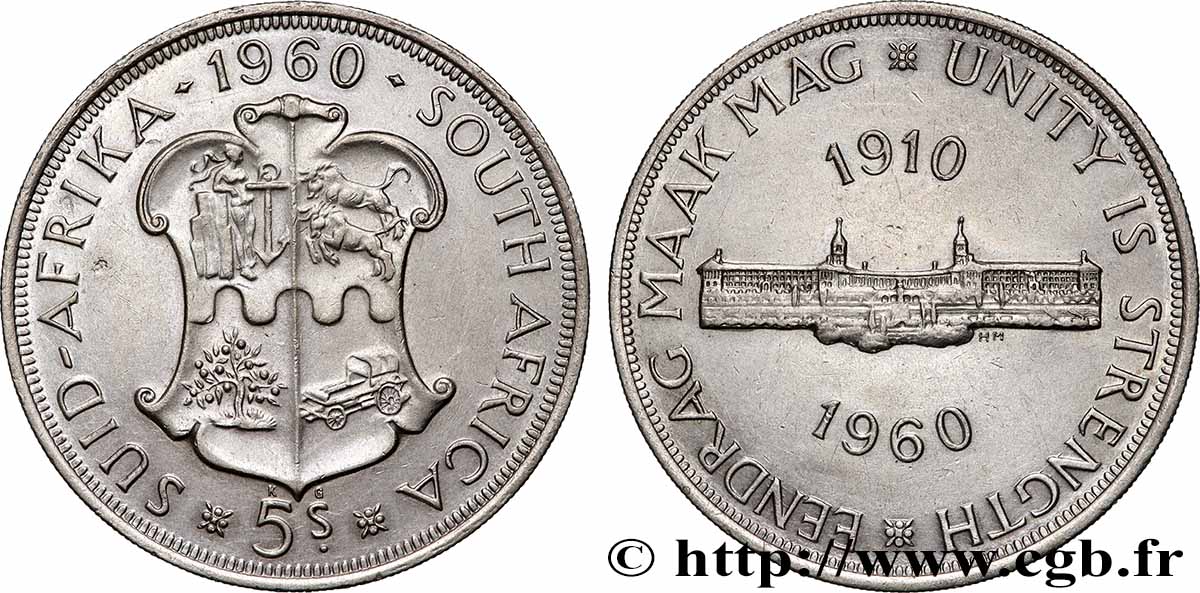 SOUTH AFRICA 5 Shillings 50e anniversaire de l’Union Sud-Africaine : emblème / Union Buidings 1960 Pretoria AU