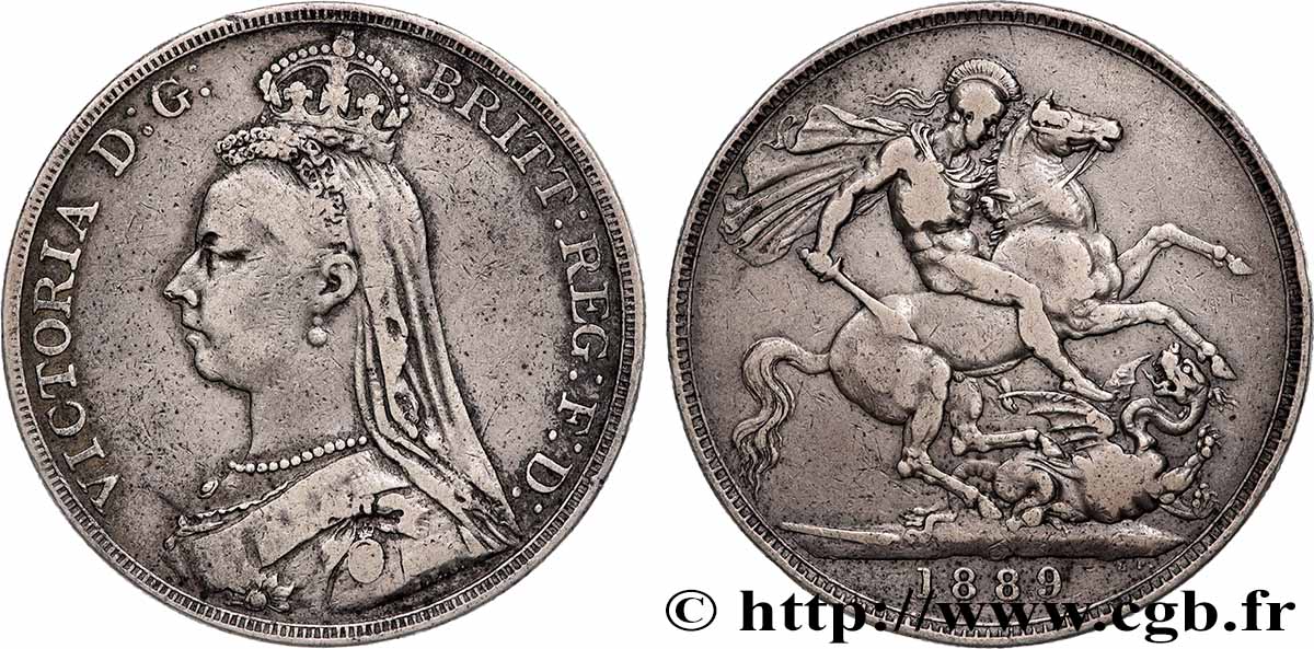 UNITED KINGDOM 1 Crown Victoria buste du jubilé 1889 Lindres VF