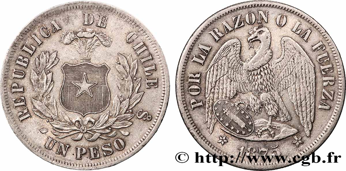 CILE 1 Peso condor 1875 Santiago q.SPL