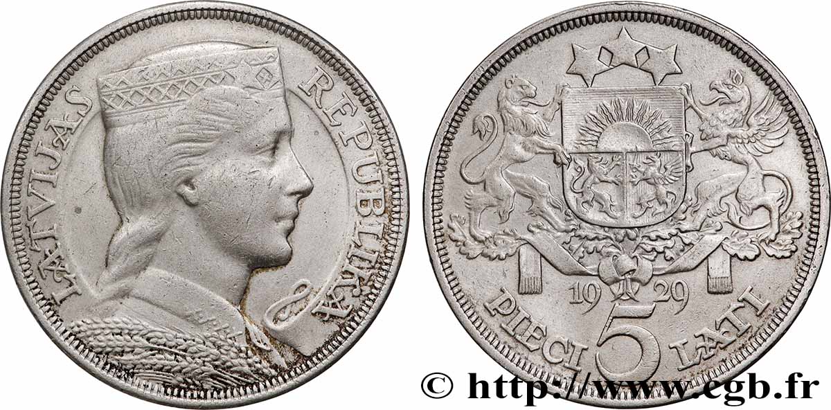 LETTONIA 5 Lati 1929 Londres BB