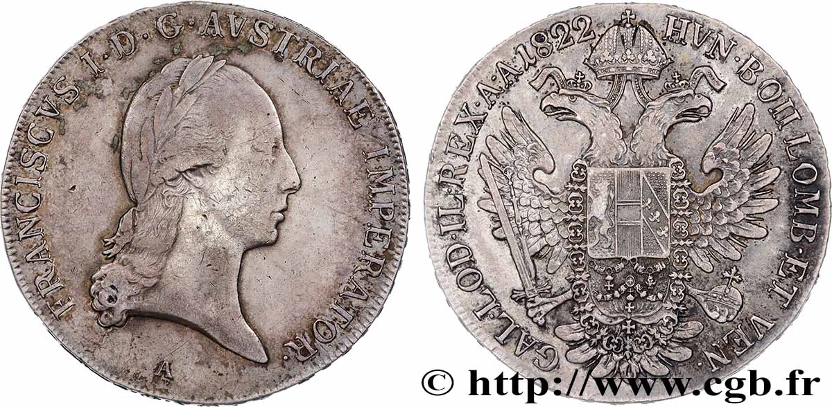 AUTRICHE - FRANÇOIS D AUTRICHE Thaler 1822 Vienne MBC
