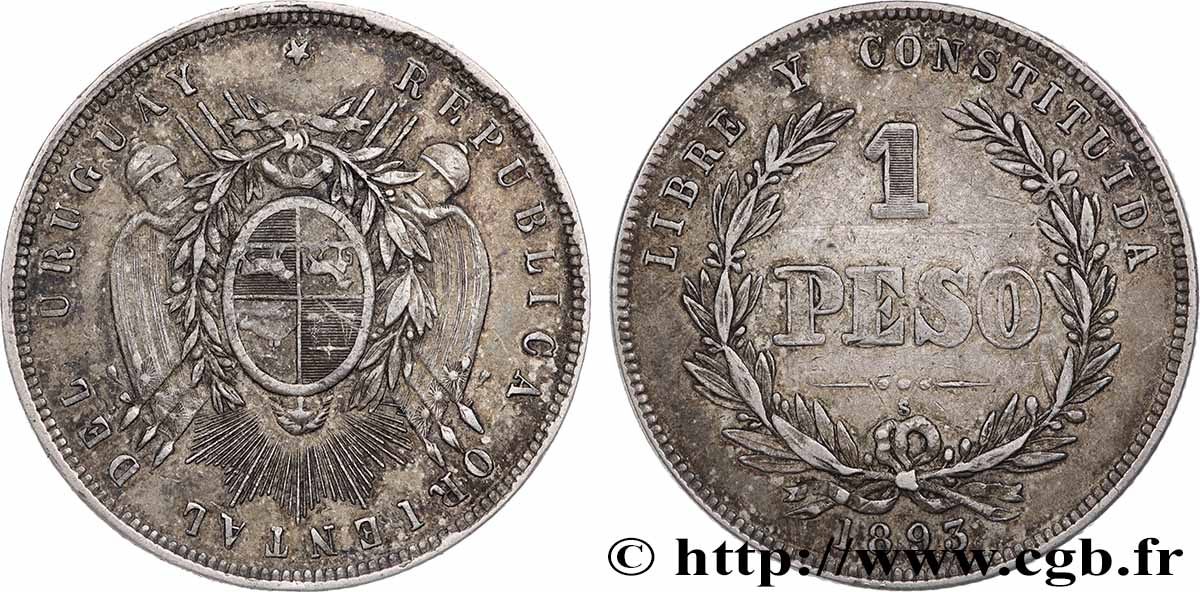 URUGUAY 1 Peso 1893 Paris XF