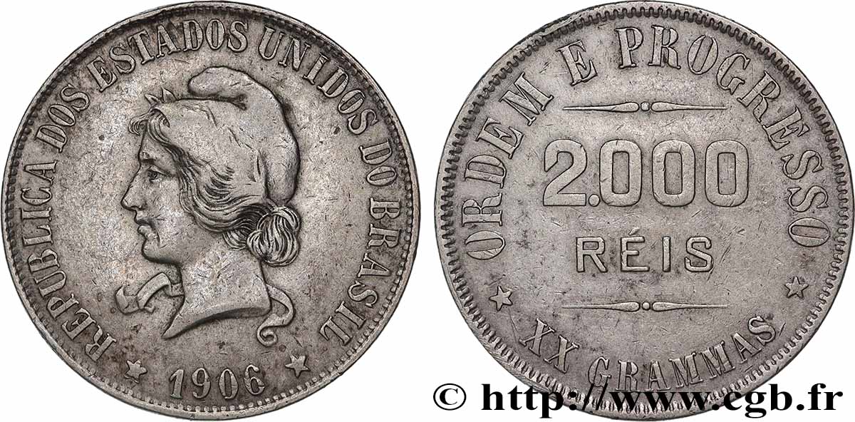 BRAZIL 2000 Reis 1906 Rio de Janeiro XF