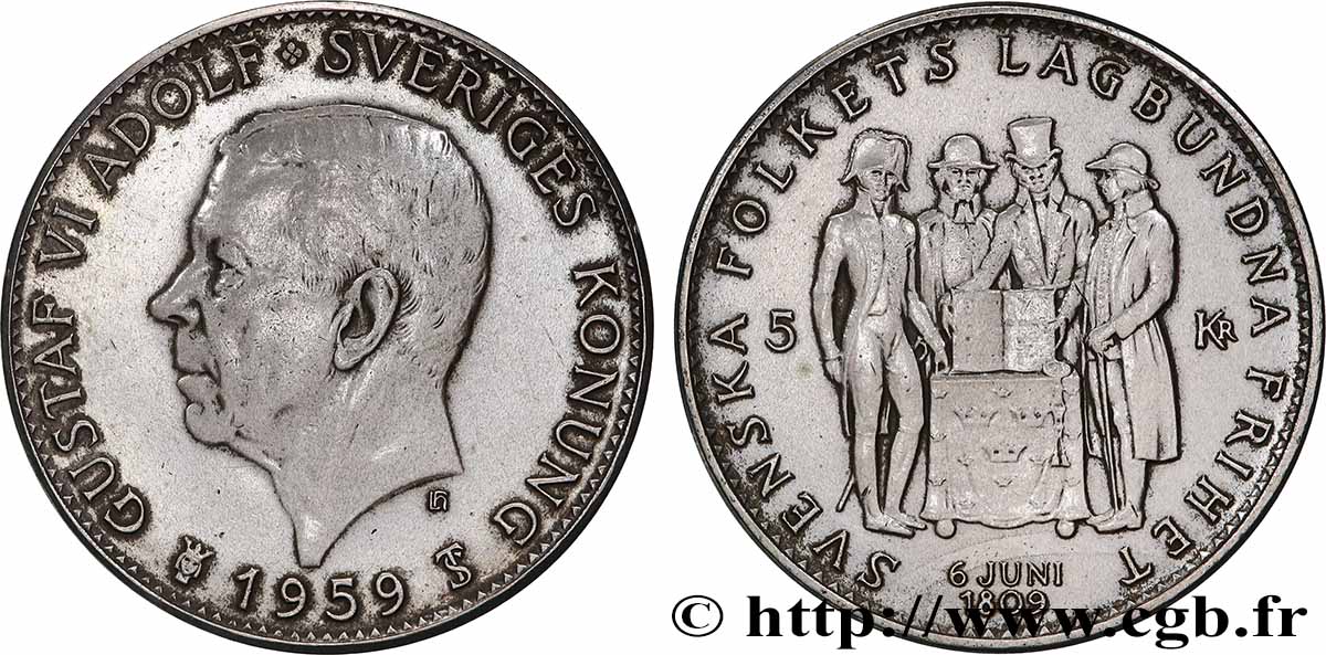 SWEDEN 5 Kronor 150 ans de la Constitution 1959 AU