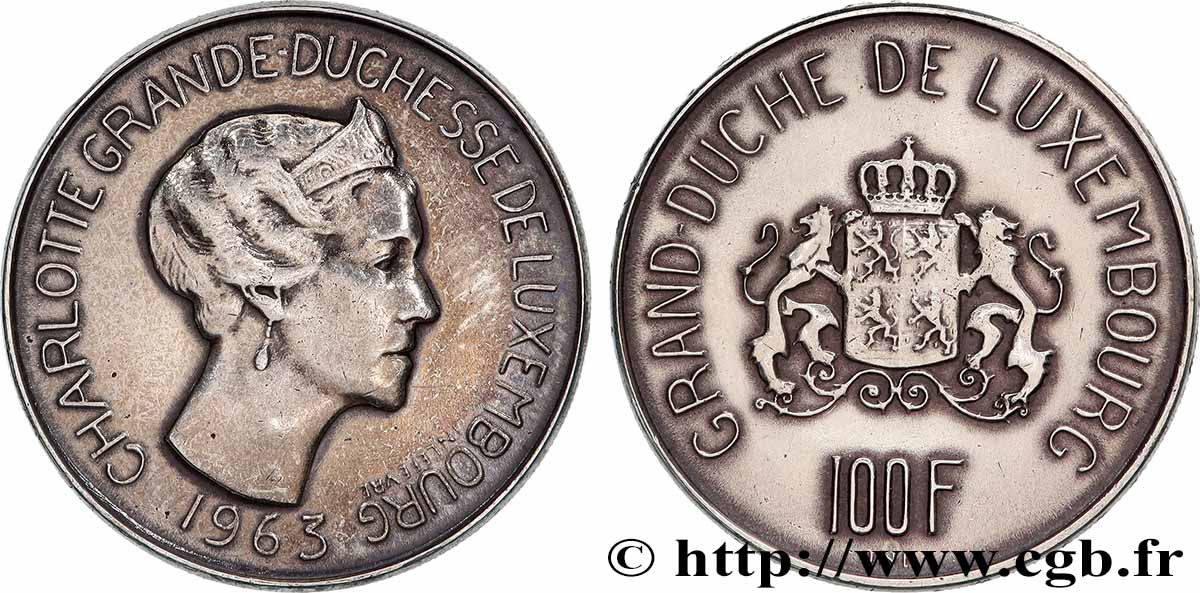 LUXEMBOURG 100 Francs Grande-Duchesse Charlotte 1963 AU