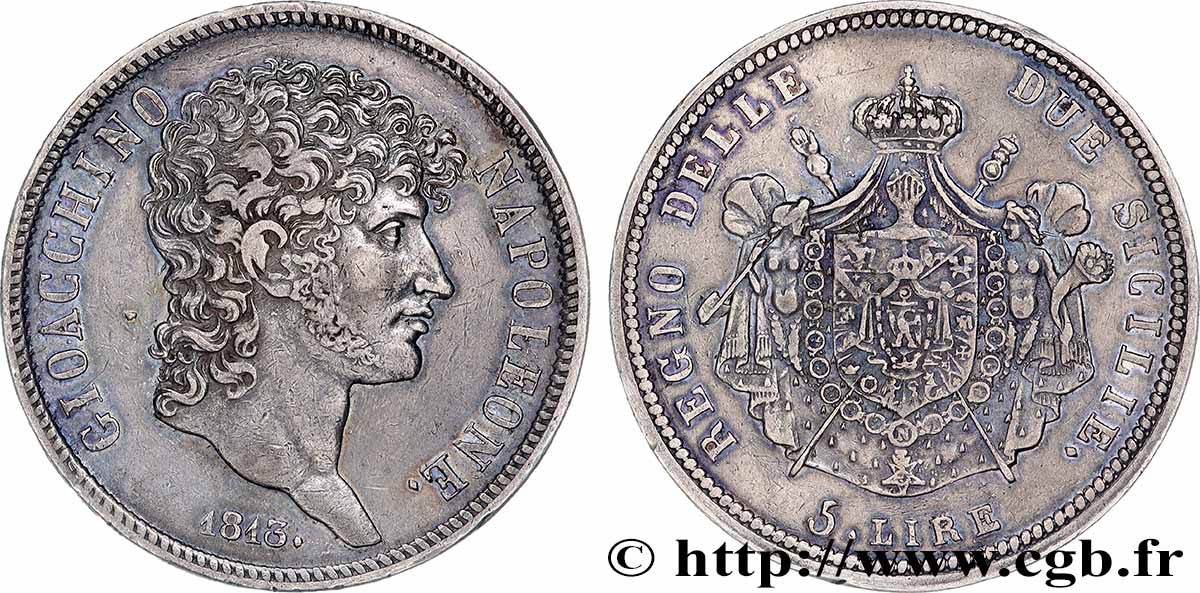ITALY - KINGDOM OF NAPLES - JOACHIM MURAT 5 Lire 1813 Naples AU