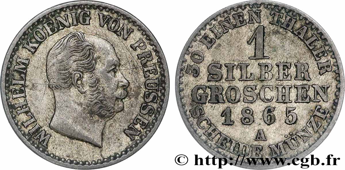 GERMANY - PRUSSIA 1 Silbergroschen Royaume de Prusse Guillaume Ier 1865 Berlin XF