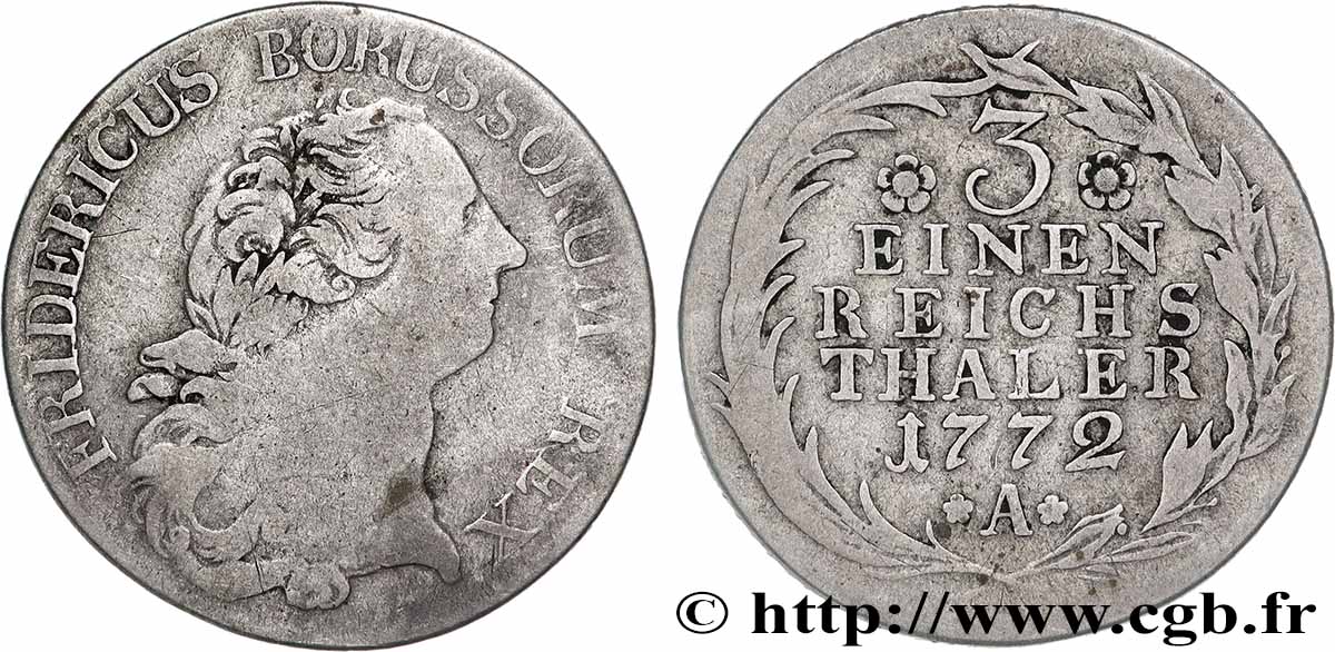 GERMANY - KINGDOM OF PRUSSIA - FREDERICK II THE GREAT 1/3 de Thaler 1772 Berlin VF