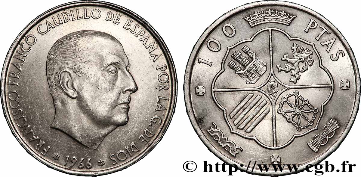 ESPAGNE 100 Pesetas Francisco Franco (1966 dans les étoiles) 1966 Madrid SUP