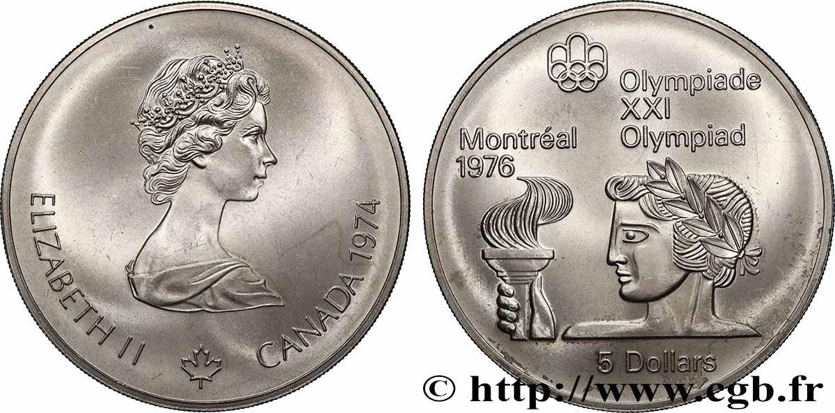 CANADA 5 Dollars JO Montréal 1976 torche olympique 1974 Ottawa SPL