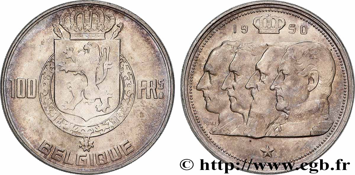 BELGIUM 100 Francs portraits des quatre rois de Belgique, légende française 1950 Bruxelles AU