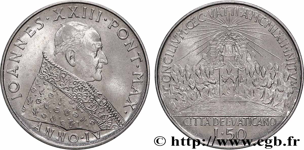 VATICAN AND PAPAL STATES 50 Lire Jean XXIII an IV - Concile Vatican II 1962 Rome AU