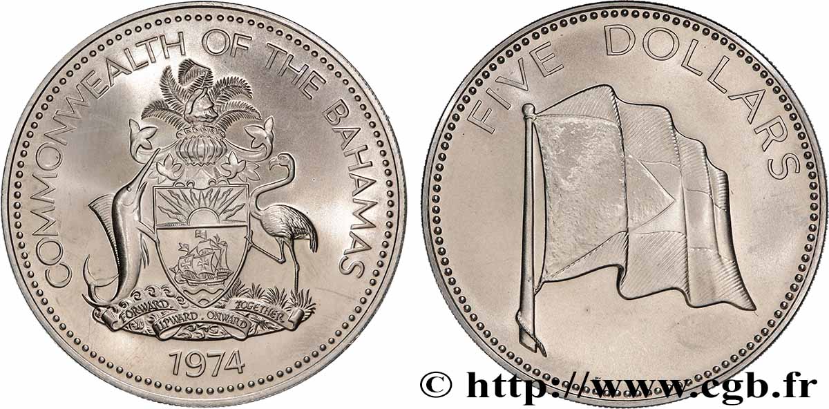 BAHAMAS 5 Dollars emblème / drapeau 1974 MS