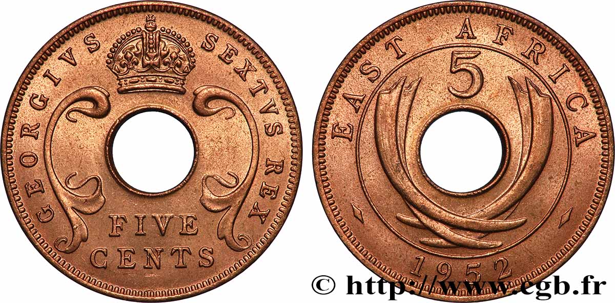 EAST AFRICA 5 Cents frappe au nom de Georges VI 1952 Londres AU