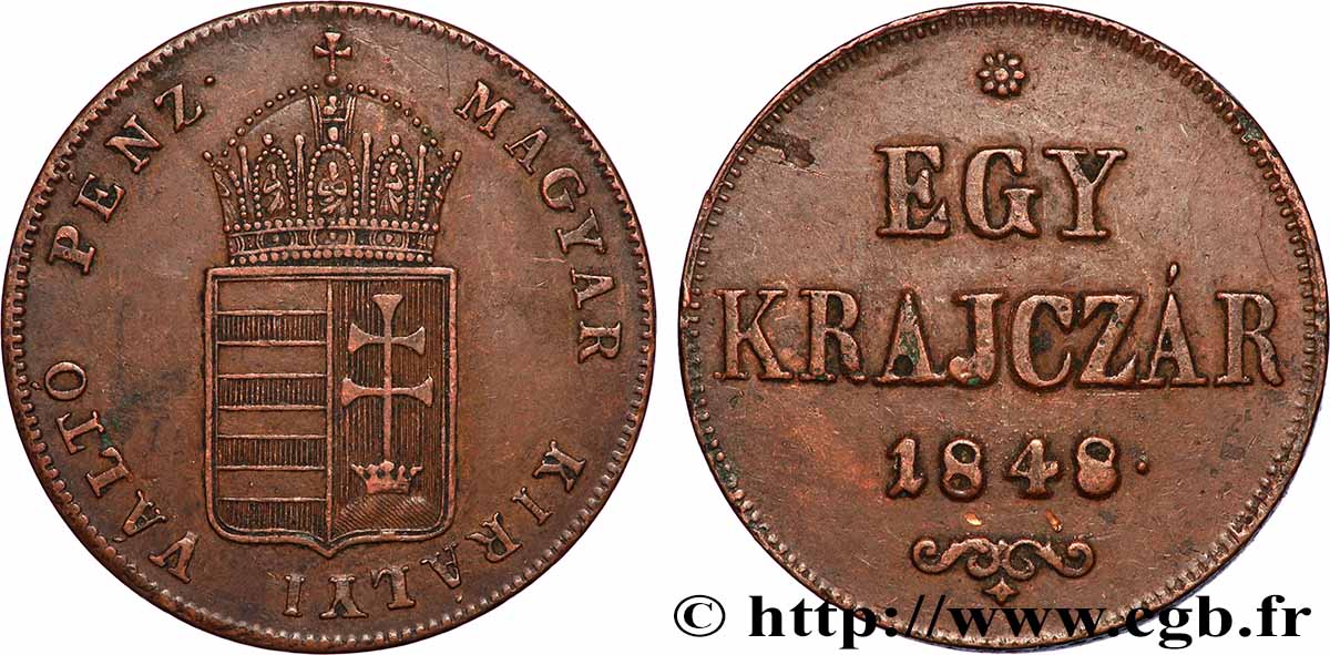 HUNGARY 1 Krajczar monnayage de la guerre d’indépendance 1848 XF