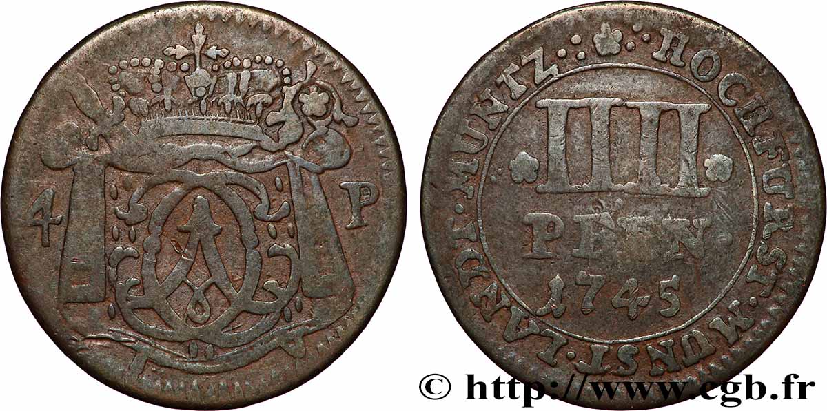 DEUTSCHLAND - MUNSTER 4 Pfenning Clément-Auguste Ier de Bavière 1745 S
