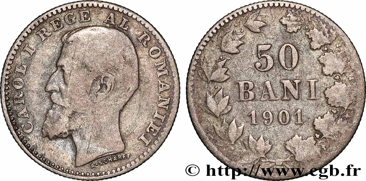 ROMANIA 50 Bani Charles Ier 1901 Bucarest VF