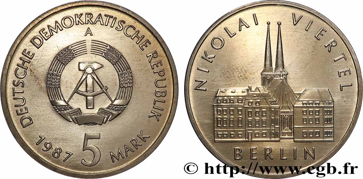 REPUBBLICA DEMOCRATICA TEDESCA 5 Mark 750e annivesaire de la ville de Berlin 1987 Berlin MS