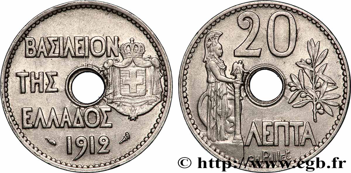 GRIECHENLAND 20 Lepta Athena debout 1912 Paris VZ