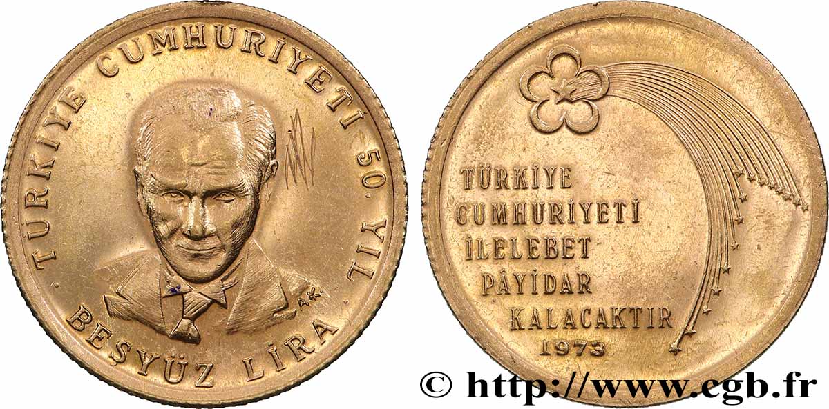TURKEY 500 Lira 50e anniversaire de la République 1973 Istanbul MS